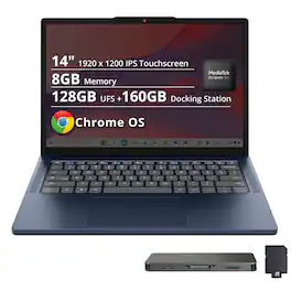 Lenovo - IdeaPad Slim 3 Chromebook - 14" 2K Touchscreen Laptop - MediaTek Kompanio 540 2025 - 8GB Memory - 128GB UFS - Blue