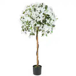 Gymax - 53'' Artificial Azalea Tree Faux Floral Plant w/ Red Azalea Flowers Nursery Pot - Green, Red