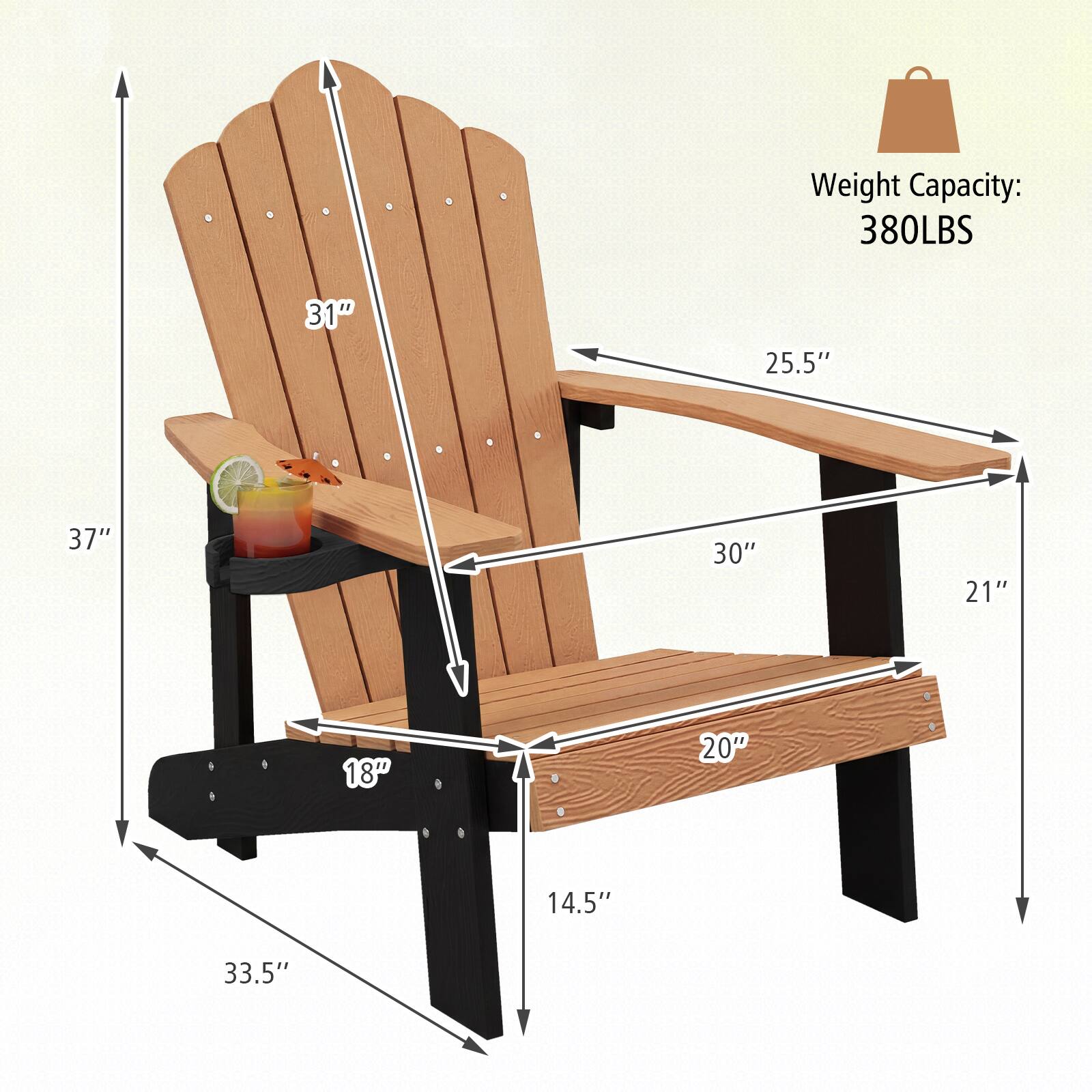 Weight Capacity: 380LBS  
31"  
25.5"  
37"  
30"  
21"  
18"  
20"  
14.5"  
33.5"