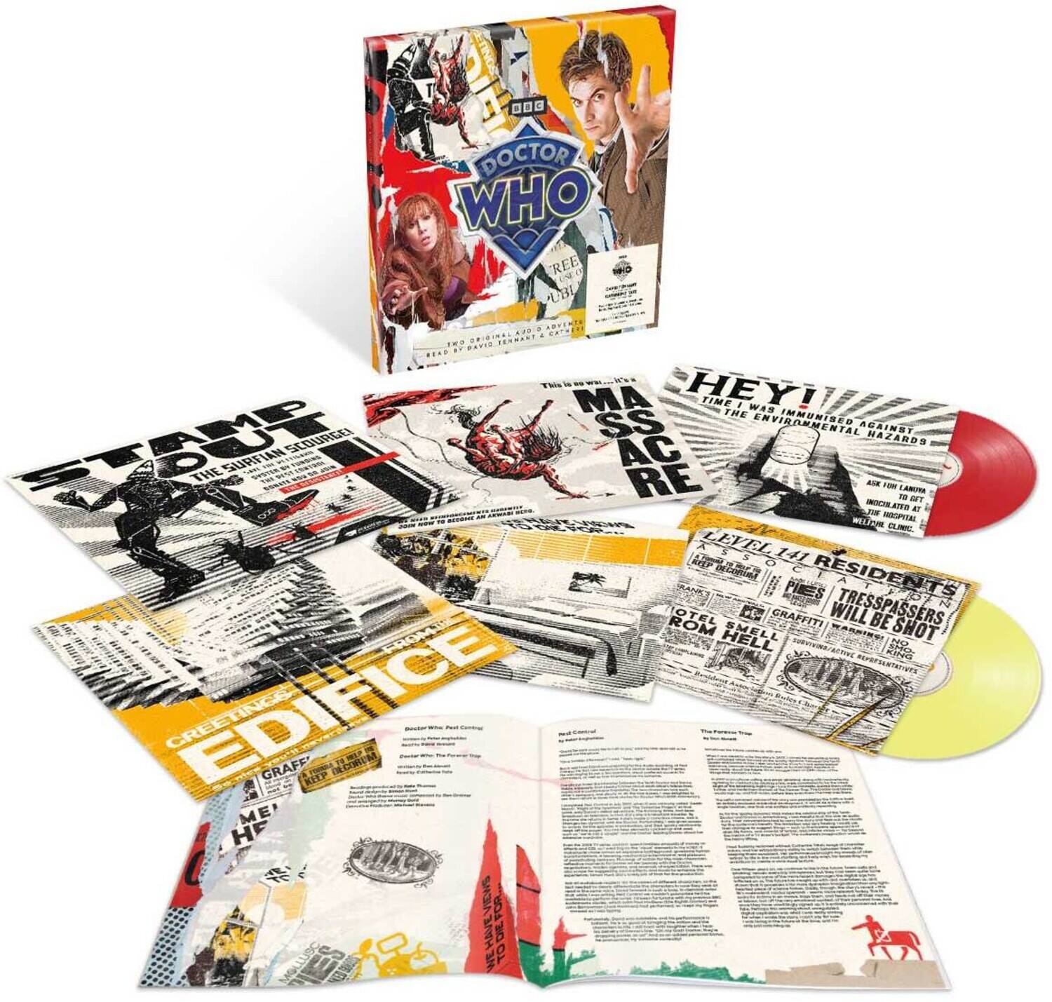 Sure, here is the corrected and grouped text from the image:

---

**Doctor Who**

- Two original audio adventures
- Read by David Tennant

**Stamp Out Scourge!**

- The Surplus Scourge

**Hey! Massacre**

- Time Immune Against The Environmental Hazards

**Level 141**

- Residents Will Be Shot

**Greeting Edifice**

- Graffiti

**The Surplus Scourge**

- The Surplus Scourge

**The Surplus Scourge**

- The Surplus Scourge

**The Surplus Scourge**

- The Surplus Scourge

**The Surplus Scourge**

- The Surplus Scourge

**The Surplus Scourge**

- The Surplus Scourge

**The Surplus Scourge**

- The Surplus Scourge

**The Surplus Scourge**

- The Surplus Scourge

**The Surplus Scourge**

- The Surplus Scourge

**The Surplus Scourge**

- The Surplus Scourge

**The Surplus Scourge**

- The Surplus Scourge

**The Surplus Scourge**

- The