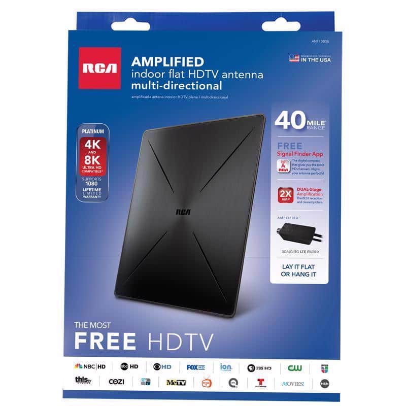 RCA - Indoor HDTV Flat Antenna 1 pk - Black