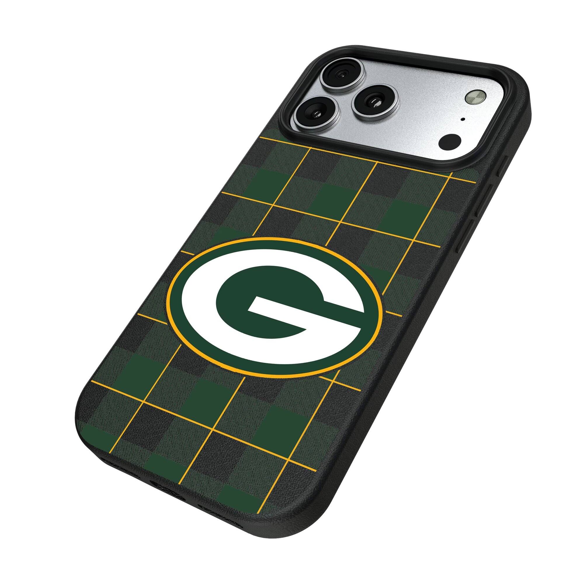 Alt View 1. Keyscaper - Green Bay Packers Plaid Magnetic Bump iPhone Case - 15 Plus - Black.
