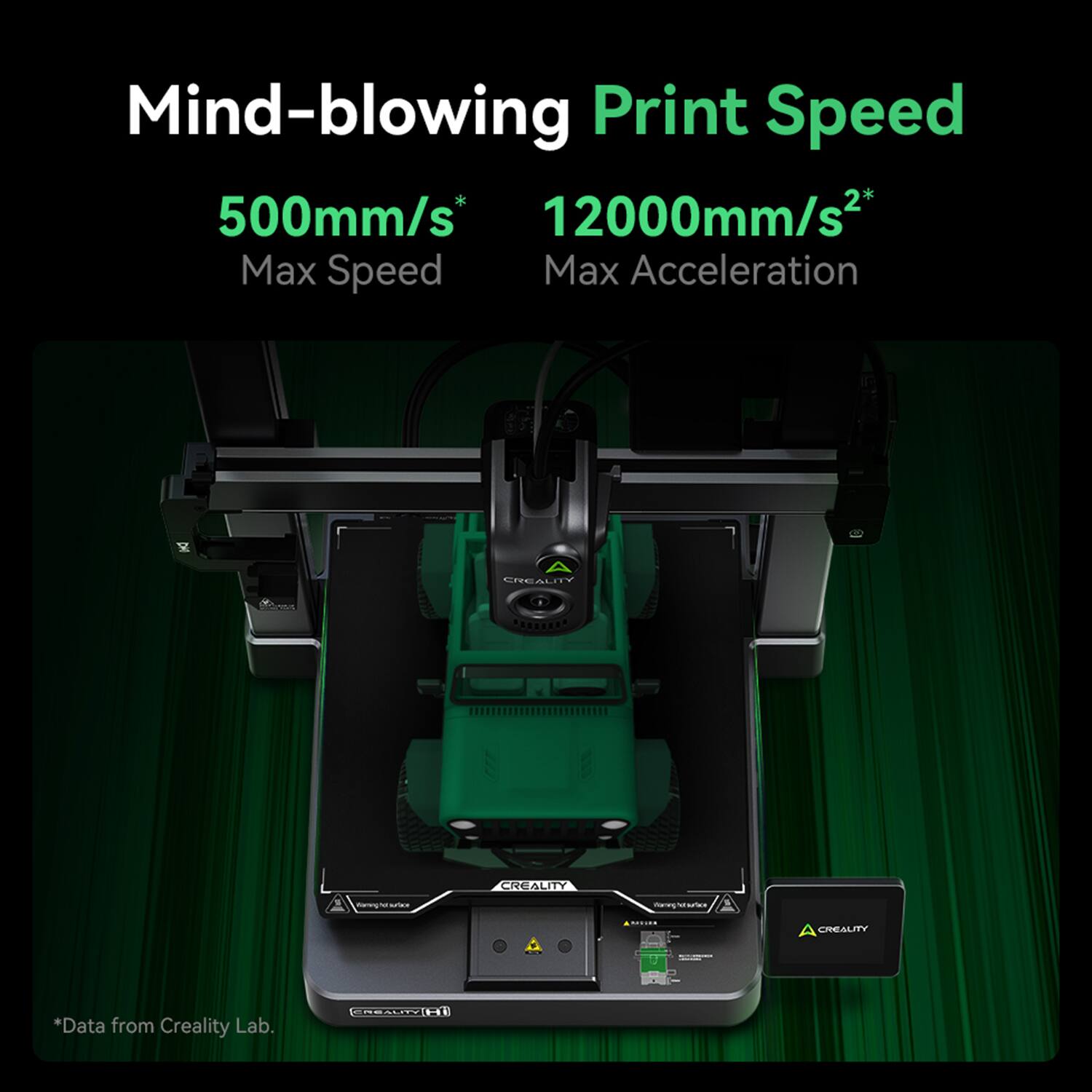 Mind-blowing Print Speed: 500mm/s* 12000mm/s2* Max Speed Max Acceleration ERGALITY CREALITY Cre no ae A CREALITY *Data from Creality Lab. NESUTZ.