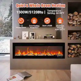 Jojoka - 60" Electric Fireplace, Recessed and Wall Mounted Electric Fireplace, 1500W/750W Fireplace Heater w/Touch Screen/WiFi