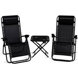 Gymax - 3PC Zero Gravity Reclining Lounge Chairs Table Pillows Folding Portable - Black