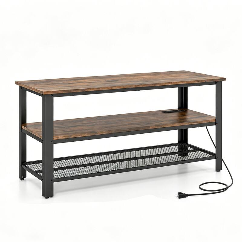 Alt View 4. WELLFOR - Industrial TV Stand for TVs up to 50", Entertainment Center Console Table with Power Outlets and USB Ports - Rustic Brown.
