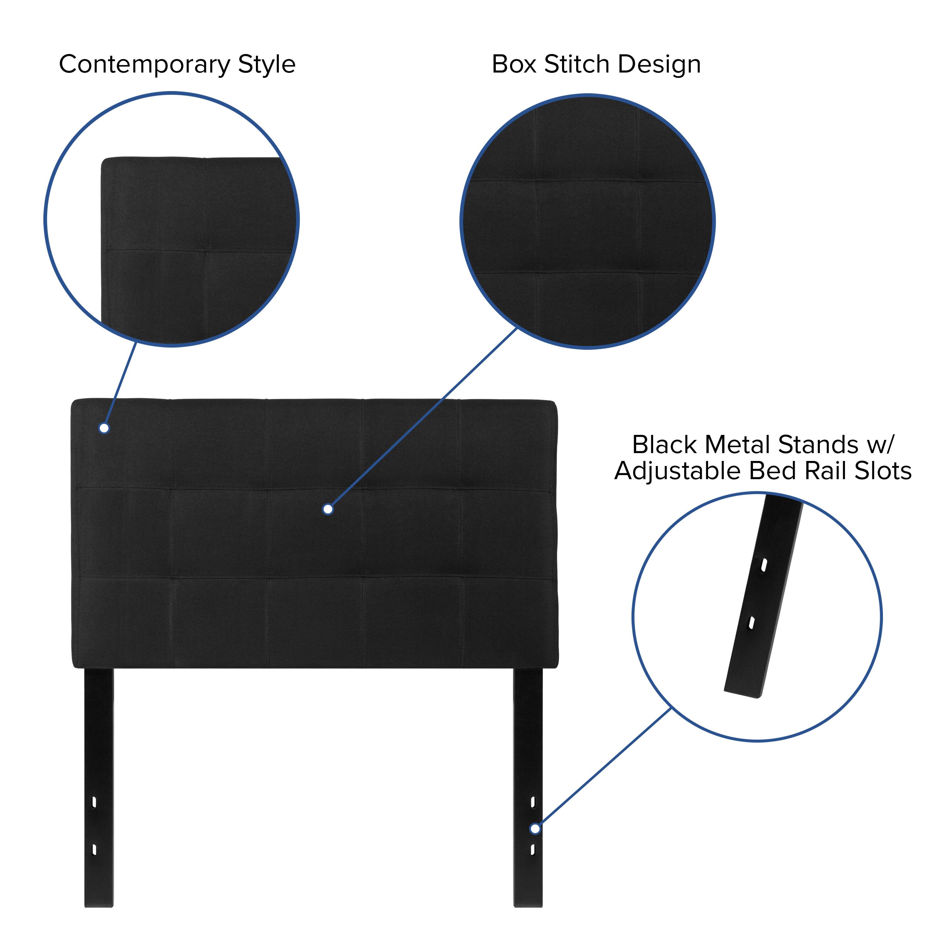 Contemporary Style Box Stitch Design Black Metal Stands w/ Adjustable Bed Rail Slots