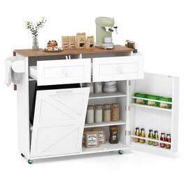 Kadyn - Kitchen Cart, Kitchen Island Cart,Rolling Kitchen Island with Trash Can Cabinet and Rubber Universal Wheels-White - White