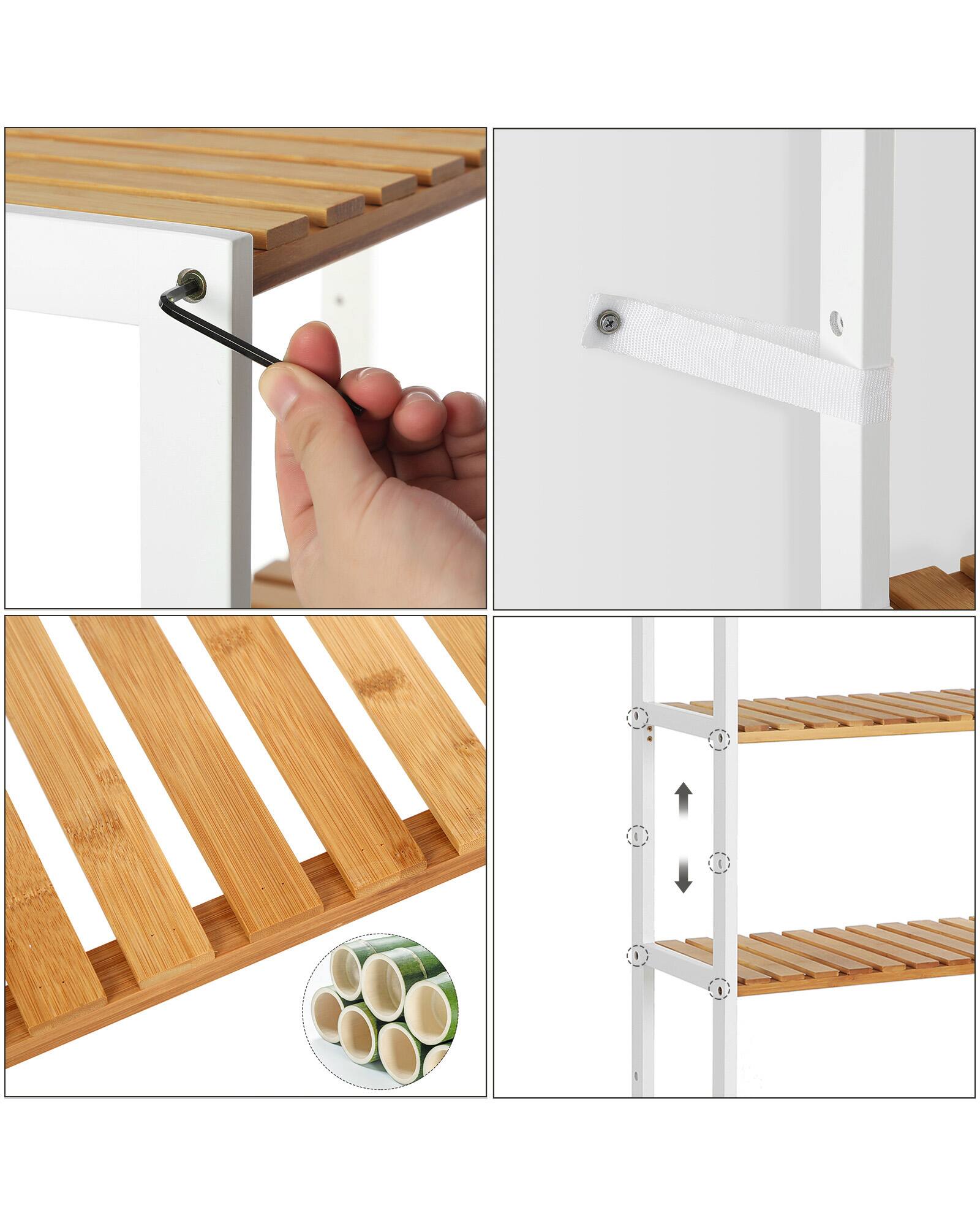 Alt View 3. Songmics Home - Bamboo Storage Shelf, 5-Tier Shelving Unit, Multifunctional, in the Entryway, Balcony, 10.2 x 23.6 x 51.2 Inches - White and Natural.