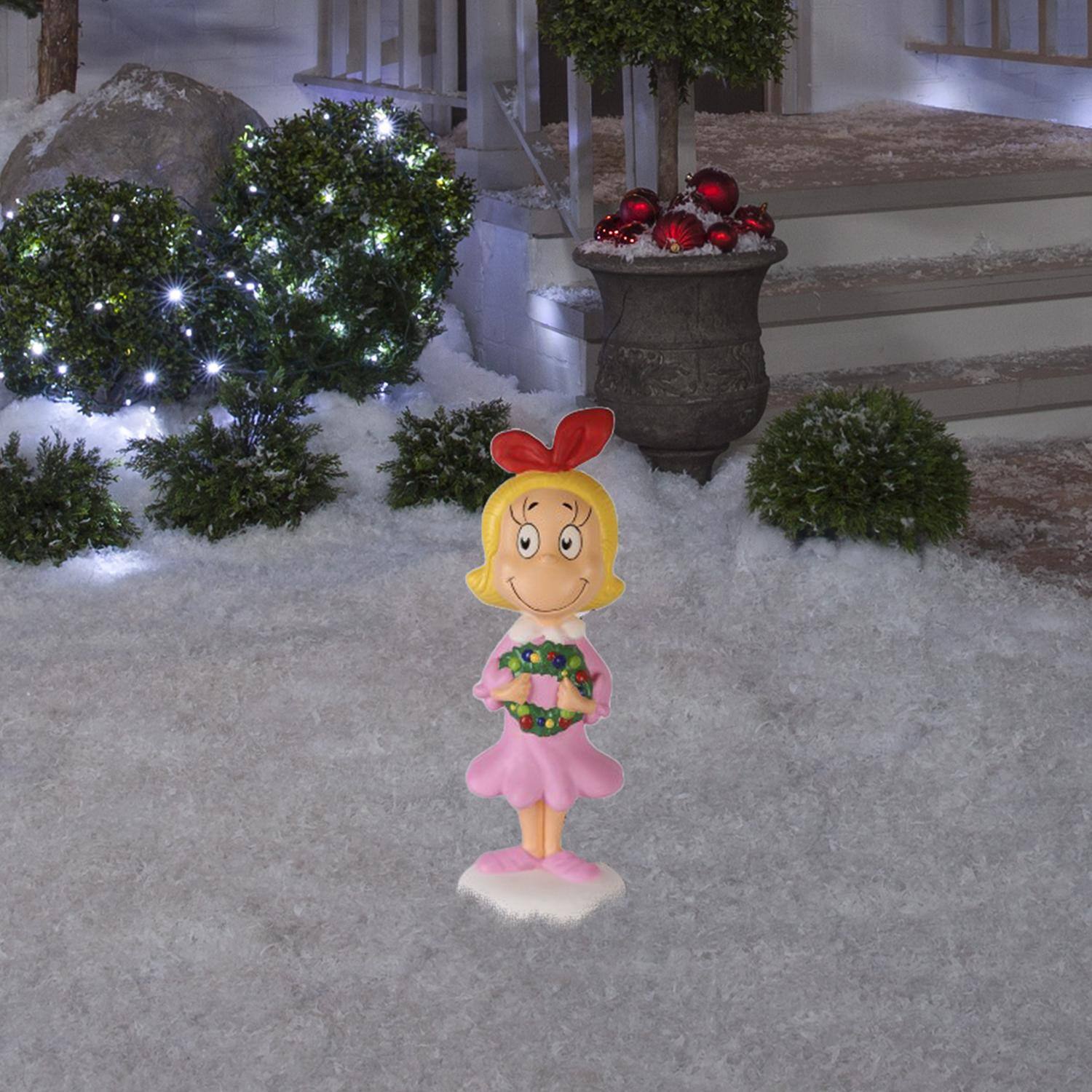 Angle. Gemmy - Dr. Seuss LED Cindy Lou Who with Wreath 36 in. Blow Mold - Multicolored | Pink.