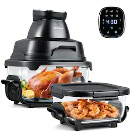 Costway - 6-in-1 Portable Glass Air Fryer, 4.4QT & 1.8QT Dual Glass Containers with Lids - Black