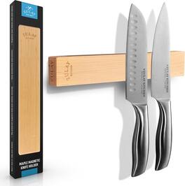Zulay Kitchen - 11.75" Seamless Wood Magnetic Knife Holder - Maple