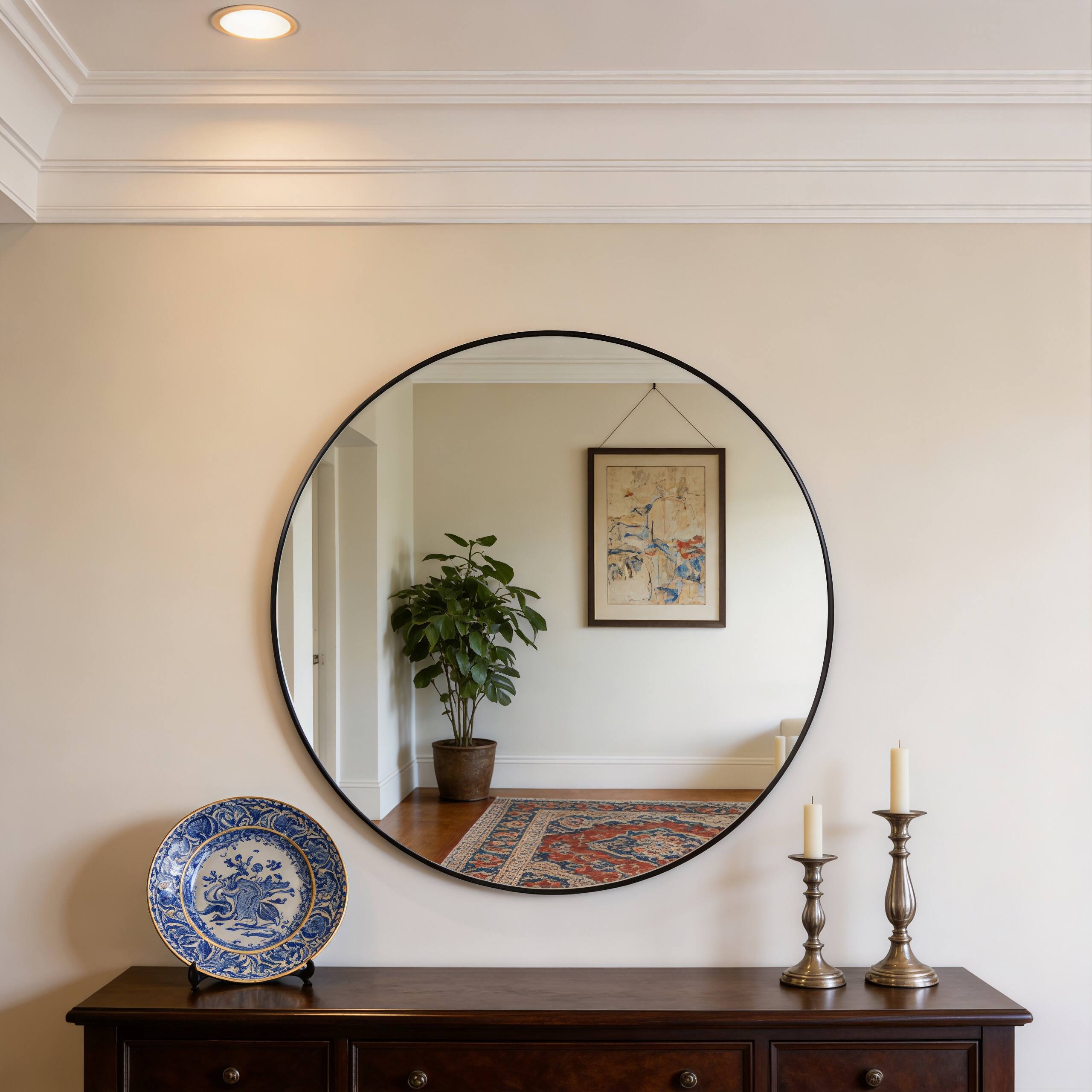 Back. Z-Edge - 32 Inch Round Mirror, Aluminum Alloy Frame Wall Mirror with High-Definition Lense for Entryway, Living Room, Bedroom - Black.
