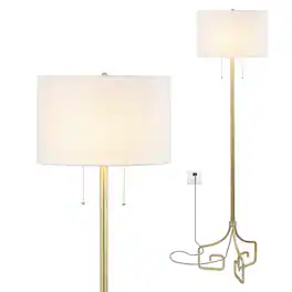 Jonathan Y - Newman 61.5" Transitional Glam Metal LED Floor Lamp - Gold Painting