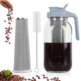 Dapper Styles - Cold Brew Coffee Maker Mason Jar Pitcher With Stainless Steel Filter Pour Spout Handle Lid Heavy Duty Glass - 1pcs 64oz gray
