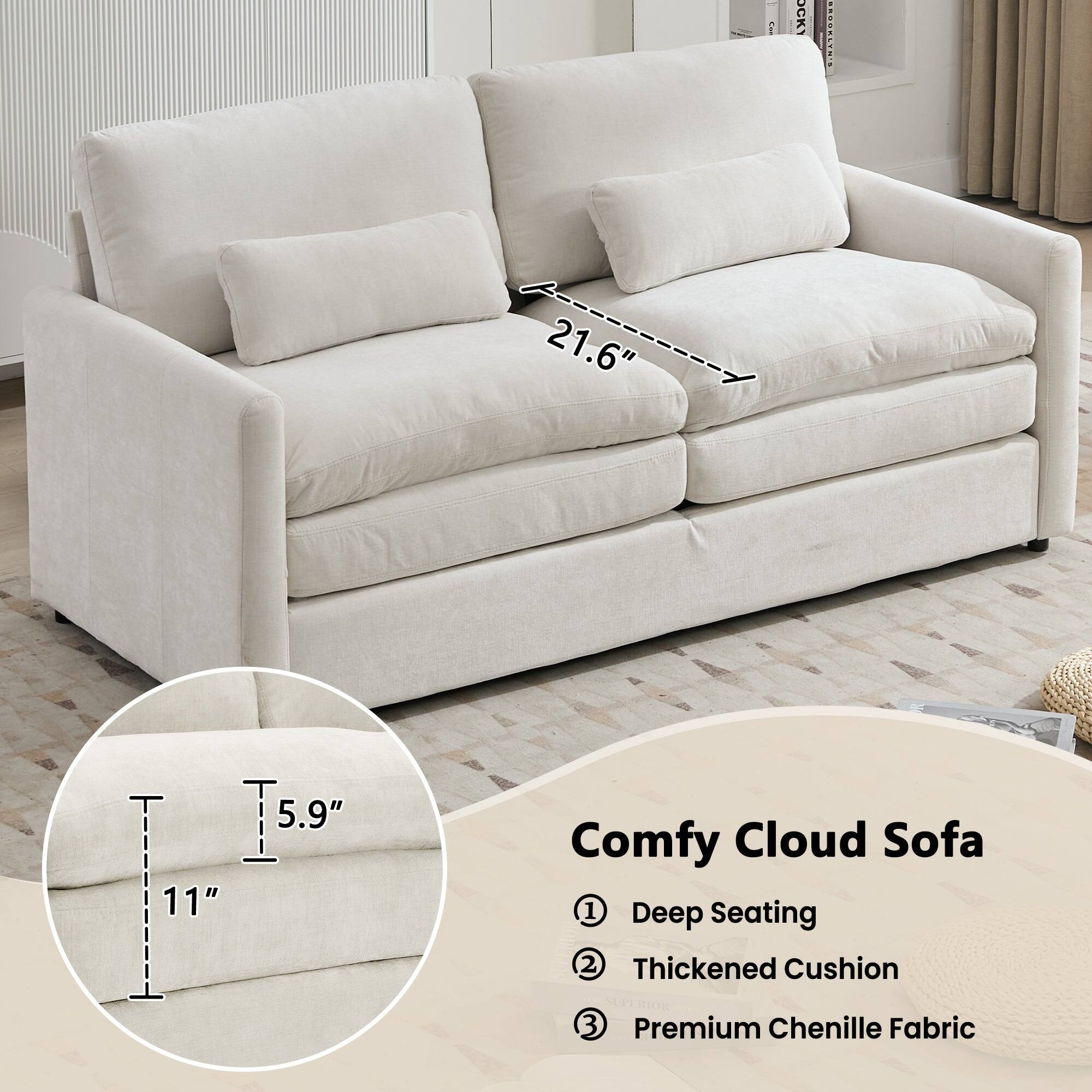 Comfy Cloud Sofa

1. Deep Seating
2. Thickened Cushion
3. Premium Chenille Fabric

Dimensions:
- Width: 21.6"
- Depth: 11"
- Height: 5.9"