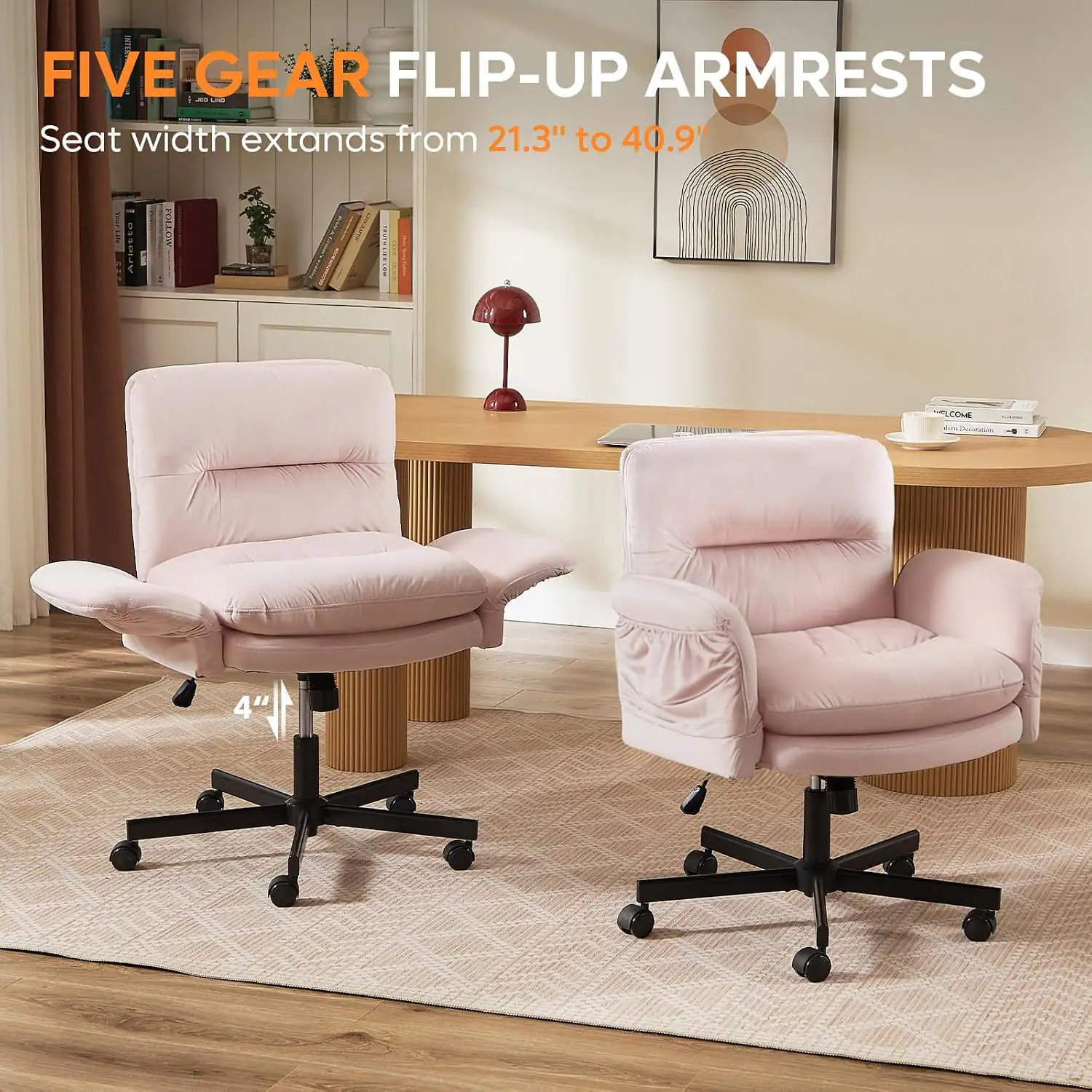FIVE GEAR FLIP-UP ARMRESTS  
Seat width extends from 21.3" to 40.9"