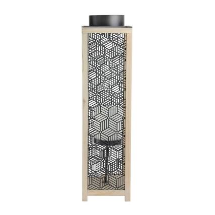 Front. Melrose - 26" Contemporary Wooden and Black Metal Decorative Candle Lanterns - Brown.