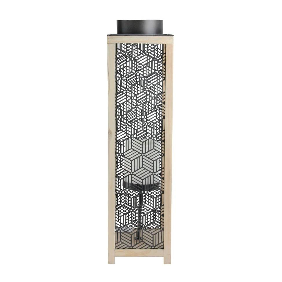 Front. Melrose - 26" Contemporary Wooden and Black Metal Decorative Candle Lanterns - Brown.