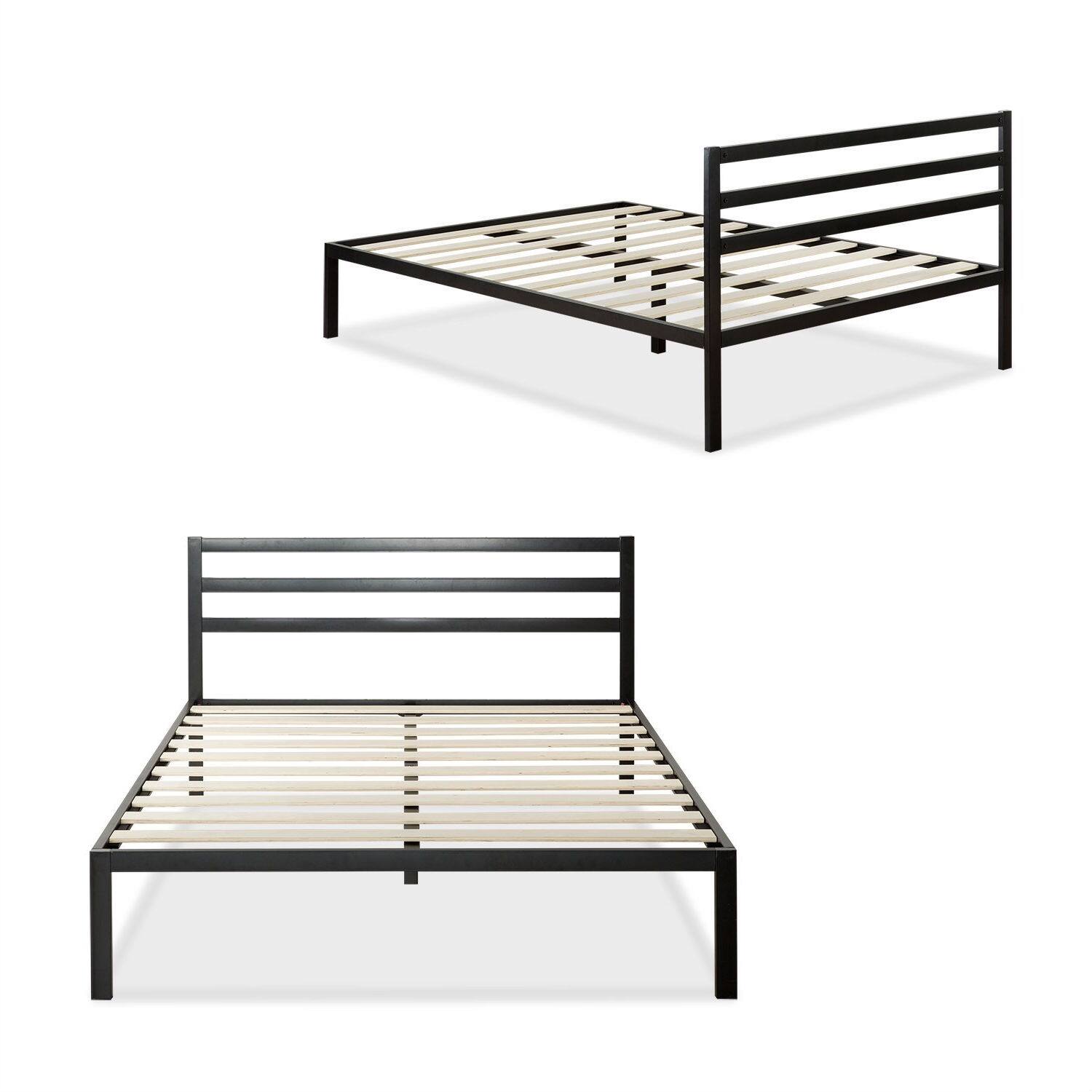 Angle. Hivvago - Hivvago Queen Metal Platform Bed Frame with Headboard and Wood Slats - Black.