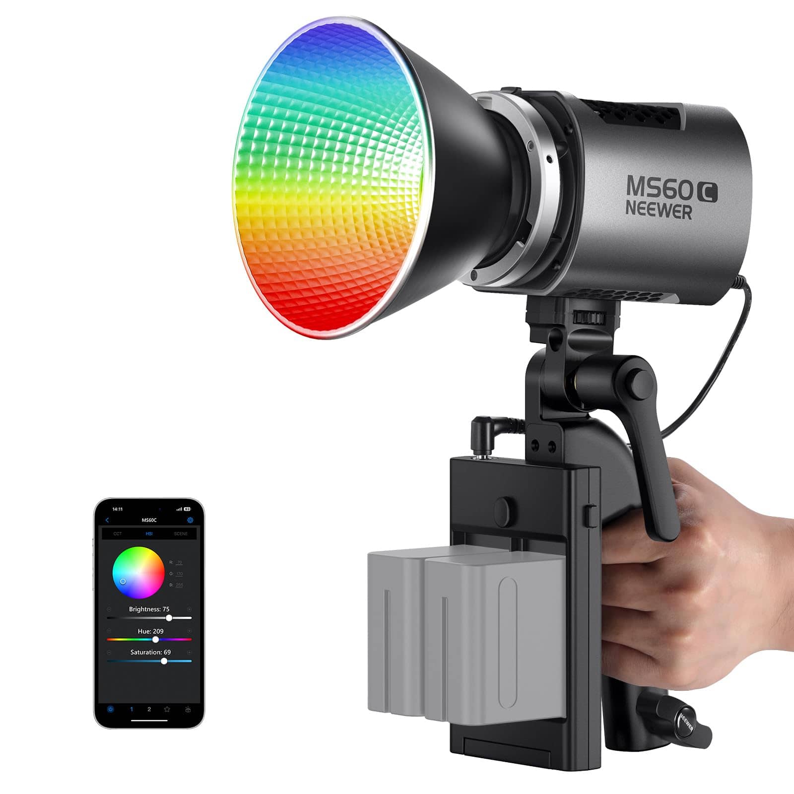 Neewer - 65W RGBWW LED Video Light - APP/2.4G Controlled Mini COB with Bowens Mount & 17 Effects