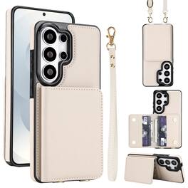 Dteck - Wallet Case for Samsung Galaxy S26 Ultra,Faux Leather Flip Cover with RFID Card Holder+Strap,Shockproof Crossbody Case - White