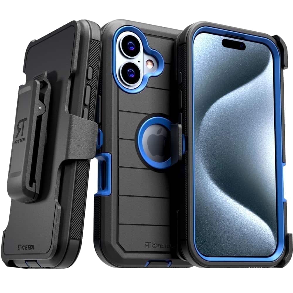 RomeTech - Defender Case for Apple iPhone 16 - Black & Blue