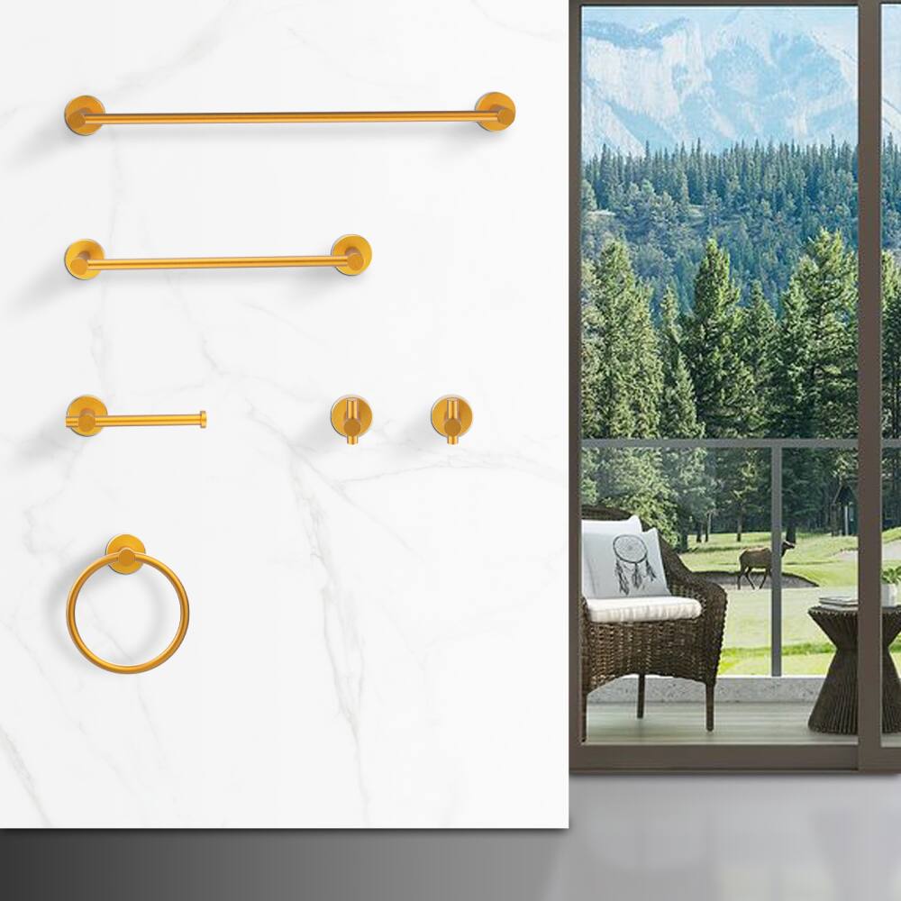 Angle. JUJABU - 6 PCS Wall Mounted Bathroom Hardware Set Towel Bar Set Gold - Gold.