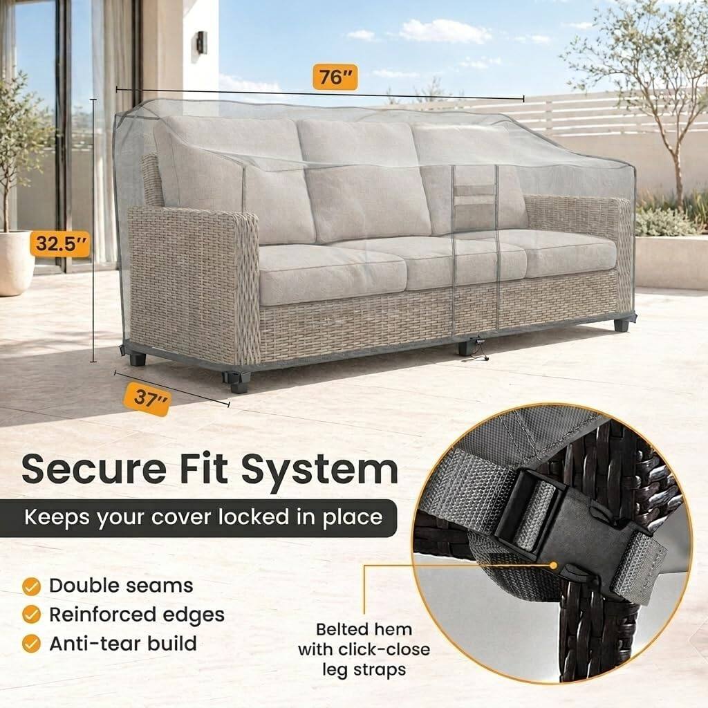 76"  
32.5"  
37"  

Secure Fit System  
Keeps your cover locked in place  

Double seams  
Reinforced edges  
Anti-tear build  

Belted hem with click-close leg straps