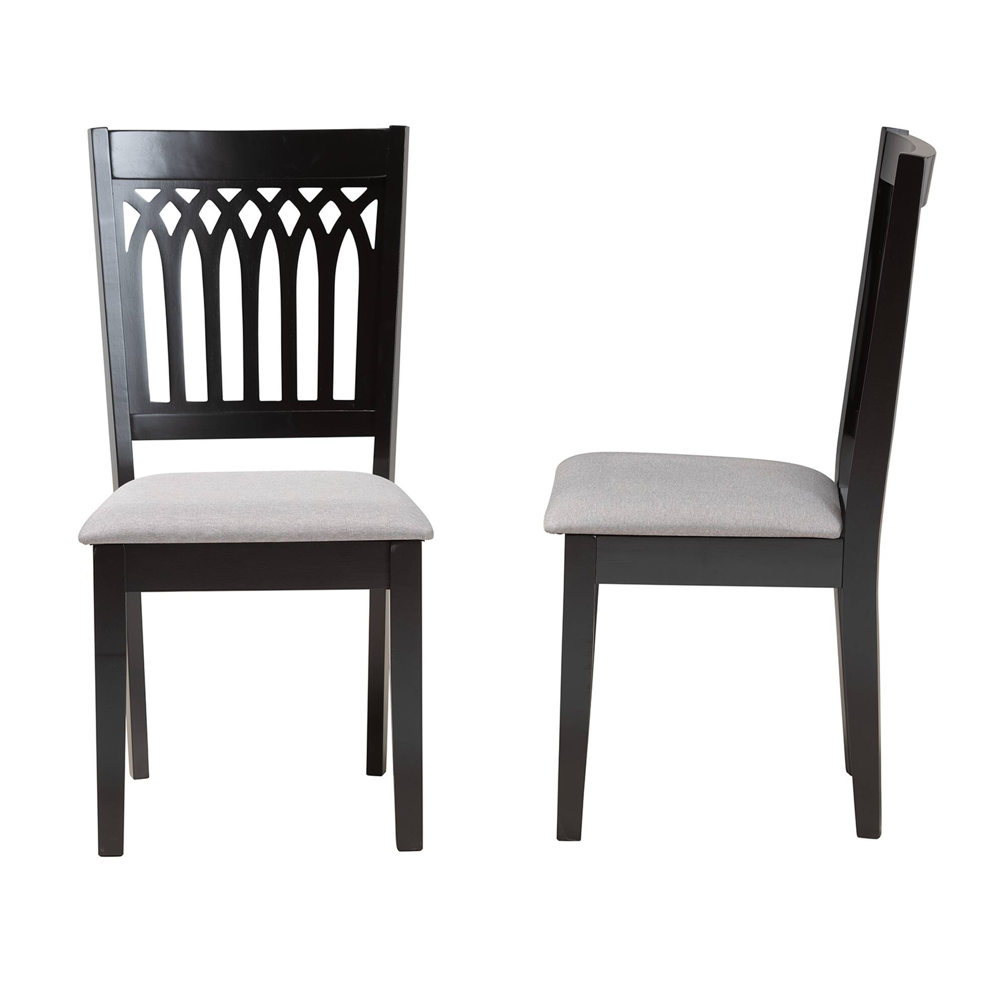 Left. Baxton Studio - Genesis Modern Fabric and Finished Wood 2-Piece Dining Chair Set - Grey/Dark Brown.