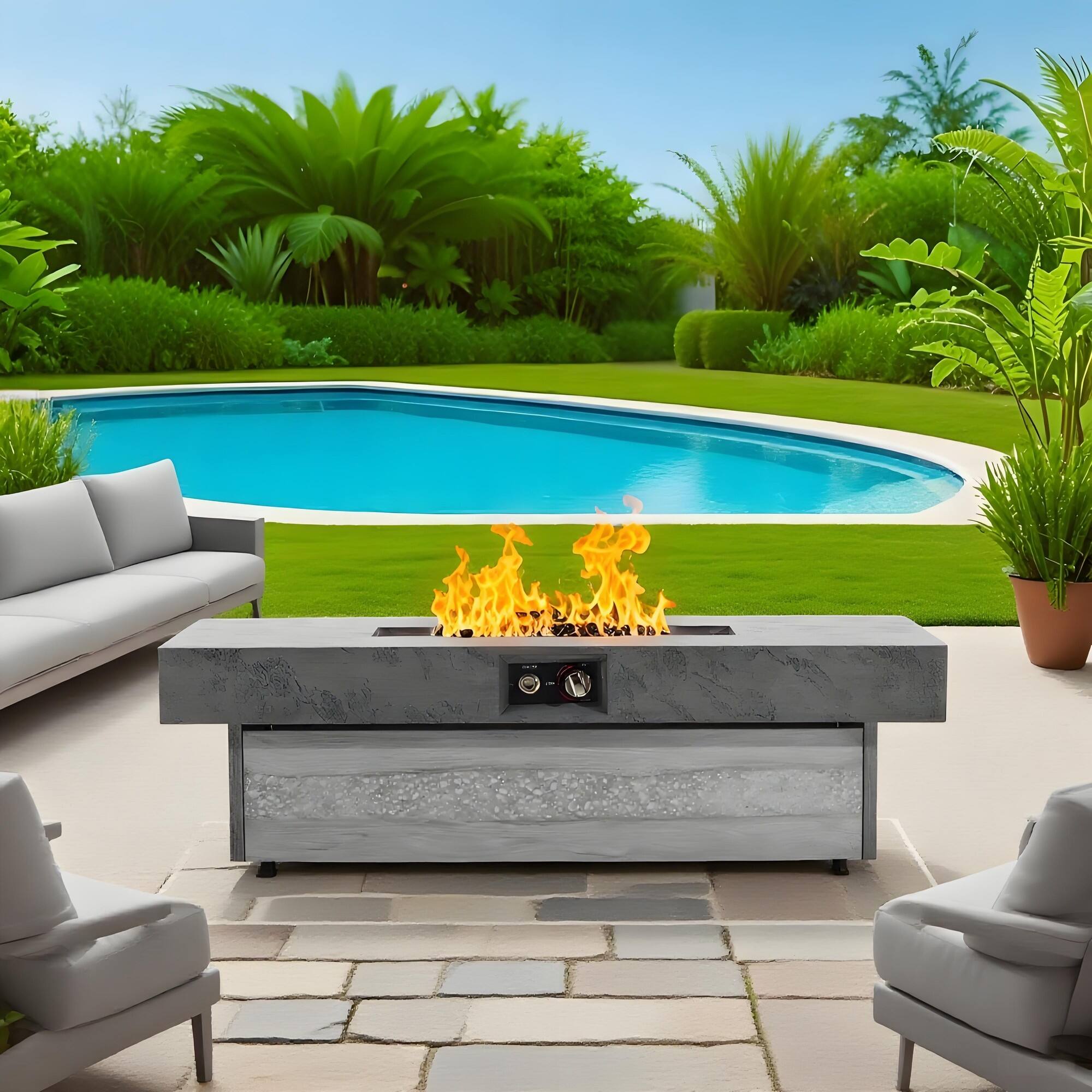 Alt View 6. Boyel Living - 48 in. x 24 in. Rectangular Propane Fire Pit Table, 50,000 BTU Outdoor Fire Pit with Two Height Options - Gray.