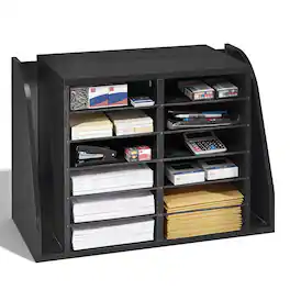 VEVOR - Literature Organizer, 12 Compartments Office Mailbox with Side Vertical Storage, Wooden Mailbox Sorter Made of Particle - Black