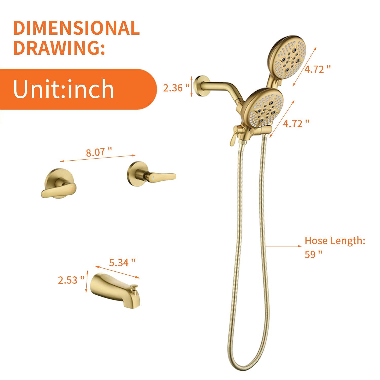 DIMENSIONAL DRAWING:  
Unit: inch  

- 2.36"  
- 4.72"  
- 4.72"  
- 8.07"  
- 5.34"  
- 2.53"  
- Hose Length: 59"