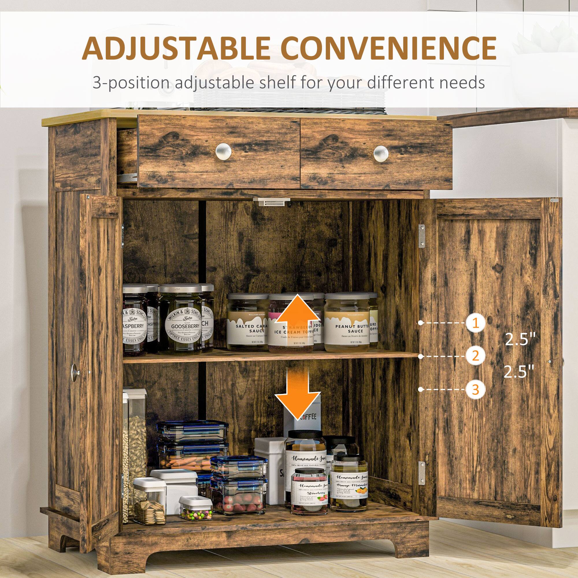 ADJUSTABLE CONVENIENCE  
3-position adjustable shelf for your different needs

1. 2.5"  
2. 2.5"  
3. 2.5"