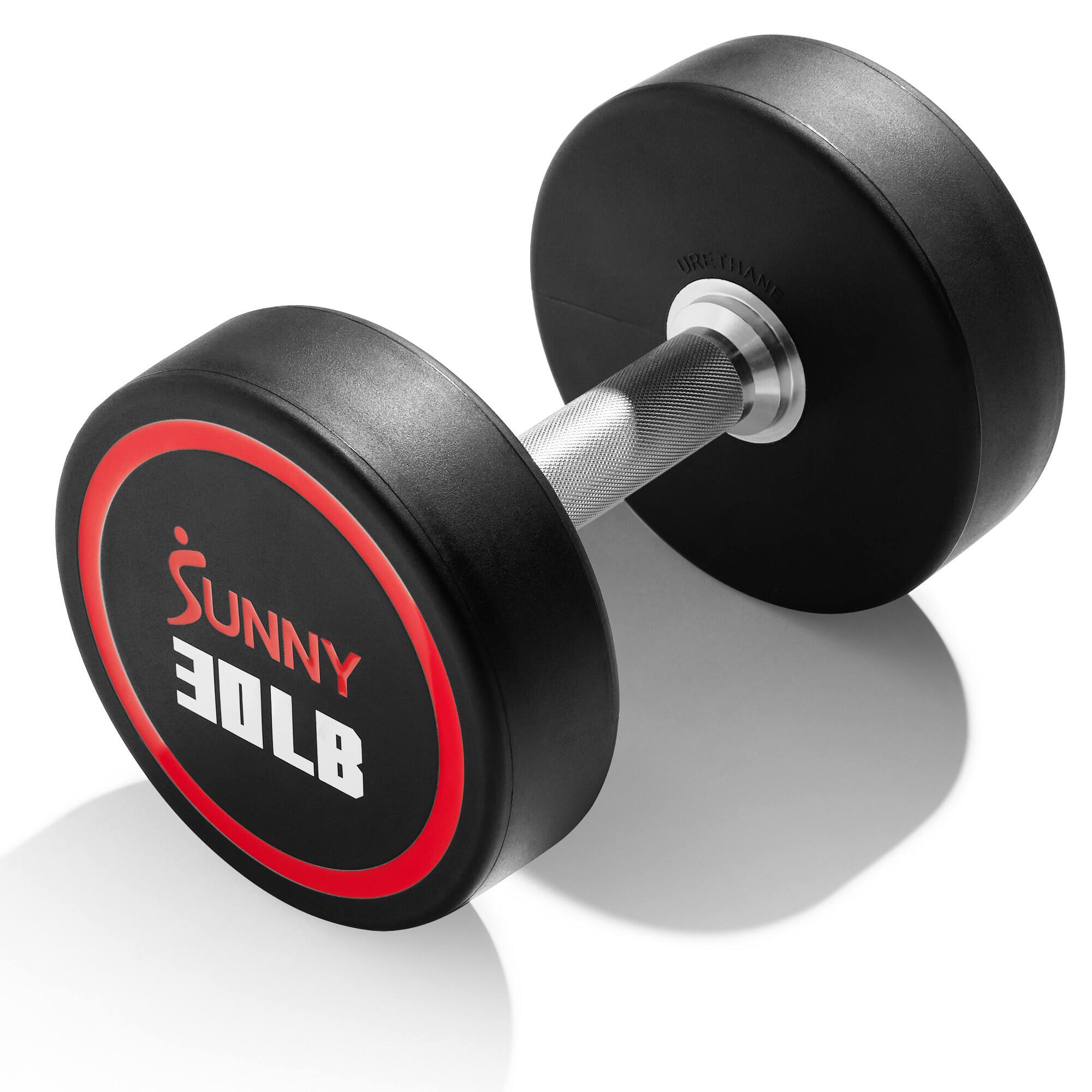 Sunny Health & Fitness - Premium Polyurethane Round Dumbbells - 30 lbs - Black