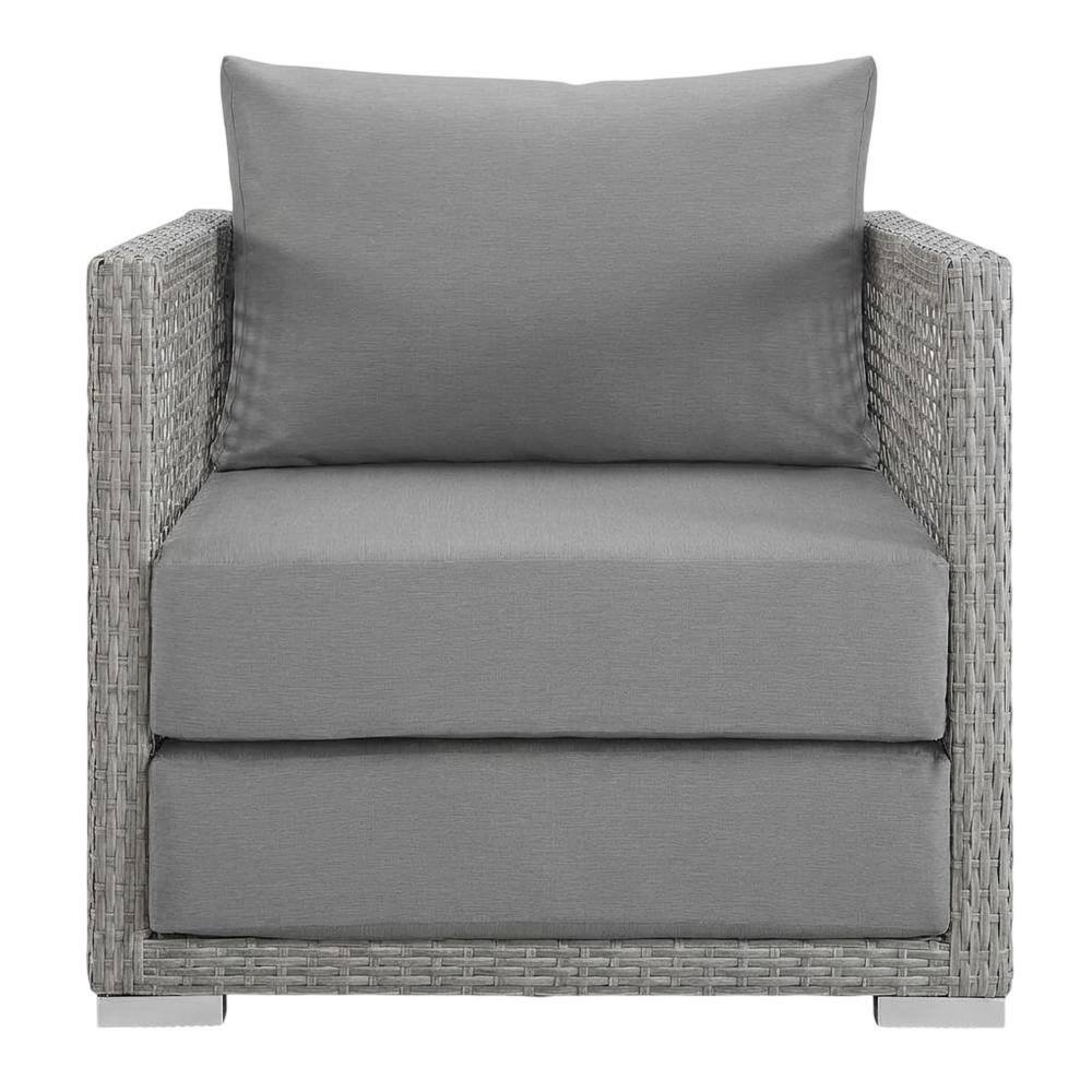 Back. Outdoor Escape - Woven Rattan Outdoor Patio Armchair With Sturdy Frame For Garden Use - Gray.
