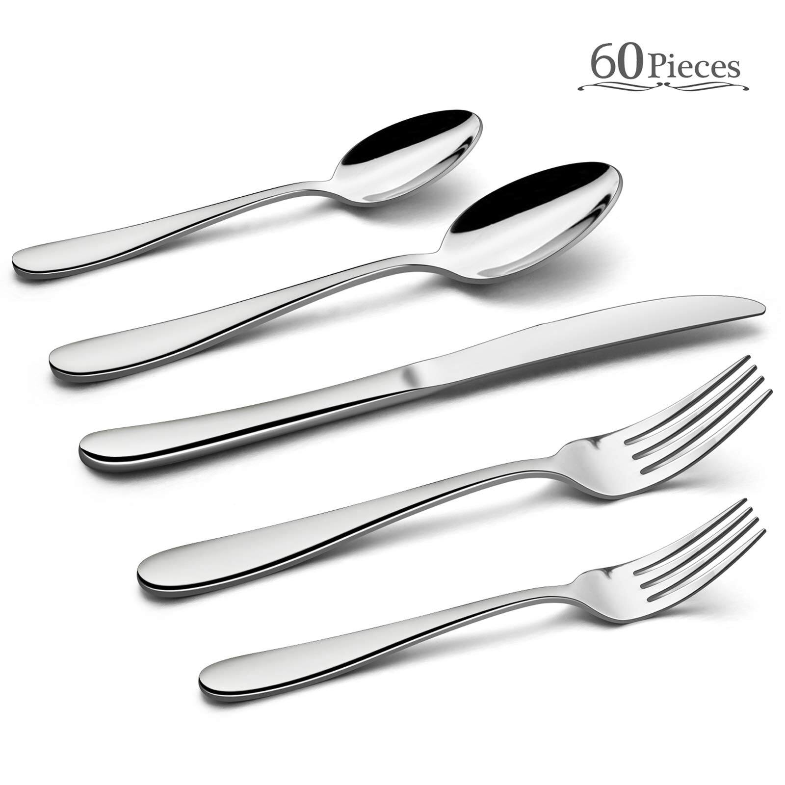 Angle. Dazzed Corner - Silverware Set for 12, 60-Piece Stainless Steel Flatware Utensils - Silver.