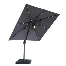 Vaczon - 8ft Patio Market Umbrella with Solar LED and Base with Crank for Pool Beach Deck Backyard Light - Gray