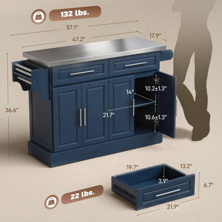 132 lbs.  
57.1"  
47.2"  
17.9"  
14"  
10.2" x 1.3"  
36.6"  
21.7"  
10.6" x 1.3"  
19.7"  
13.2"  
22 lbs.  
3.9"  
21.9"  
6.7"