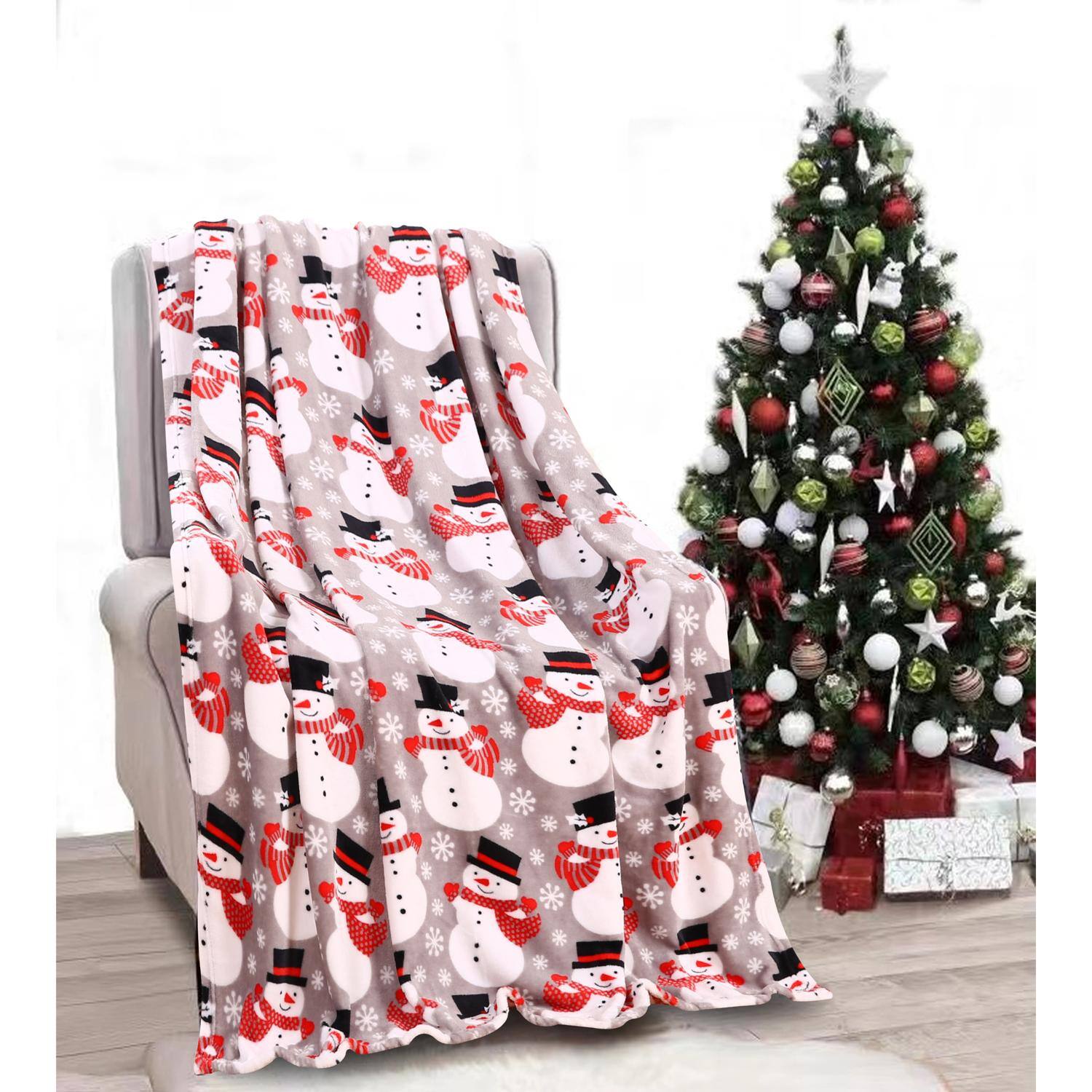 Alt View 1. Noble House - Plazatex Big Christmas Snowman All Season Plush Decorative Christmas Throw Blanket 50" X 60" Grey - Grey.