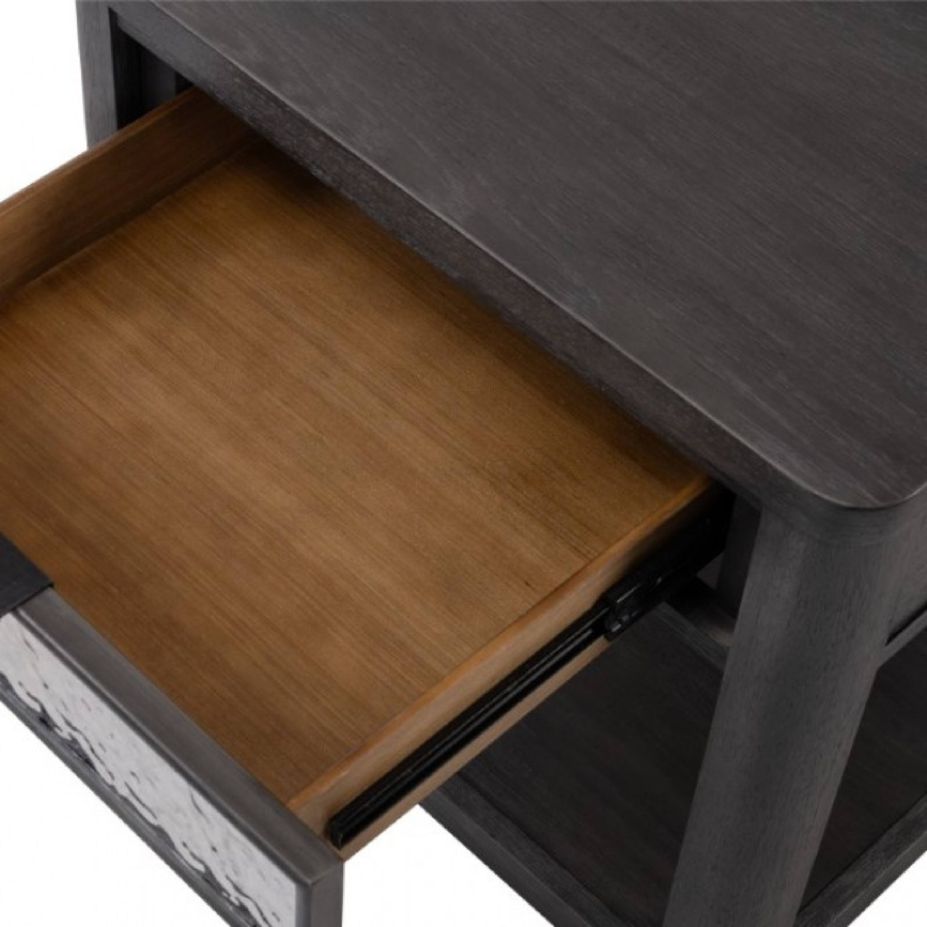 Alt View 3. Manhattan Lane - Zoko Side End Table, 1 Drawer, 1 Shelf, Ash Gray Rubberwood, 24 Inch - Ash Gray.