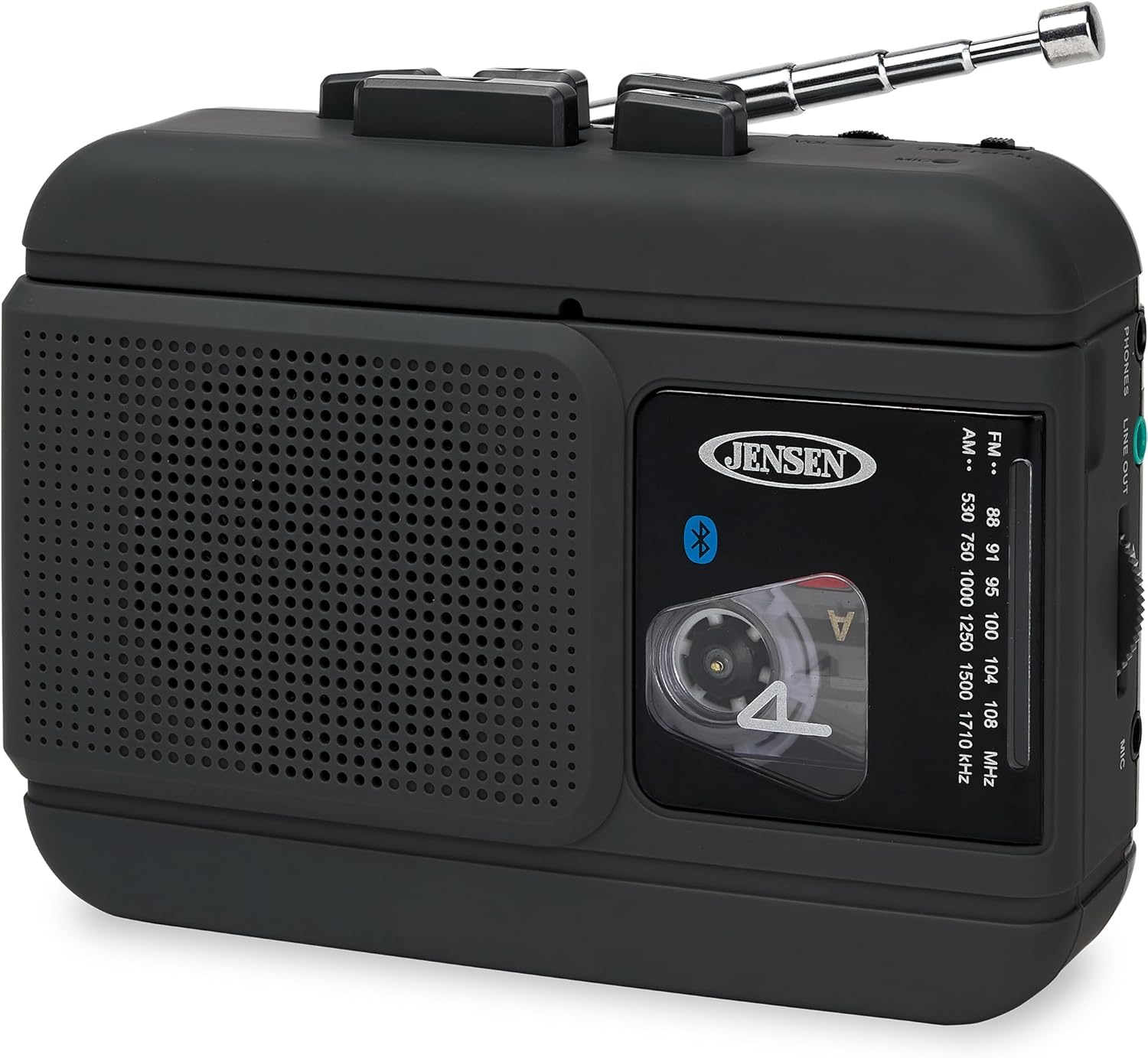 Jensen - MCR-60 Portable Cassette Player/Recorder with AM/FM, Bluetooth & Earbuds