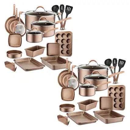 Front. NutriChef - NutriChef 20 Piece Nonstick Kitchen Cookware Pots & Pans Set, Bronze (2 Pack) - Bronze.