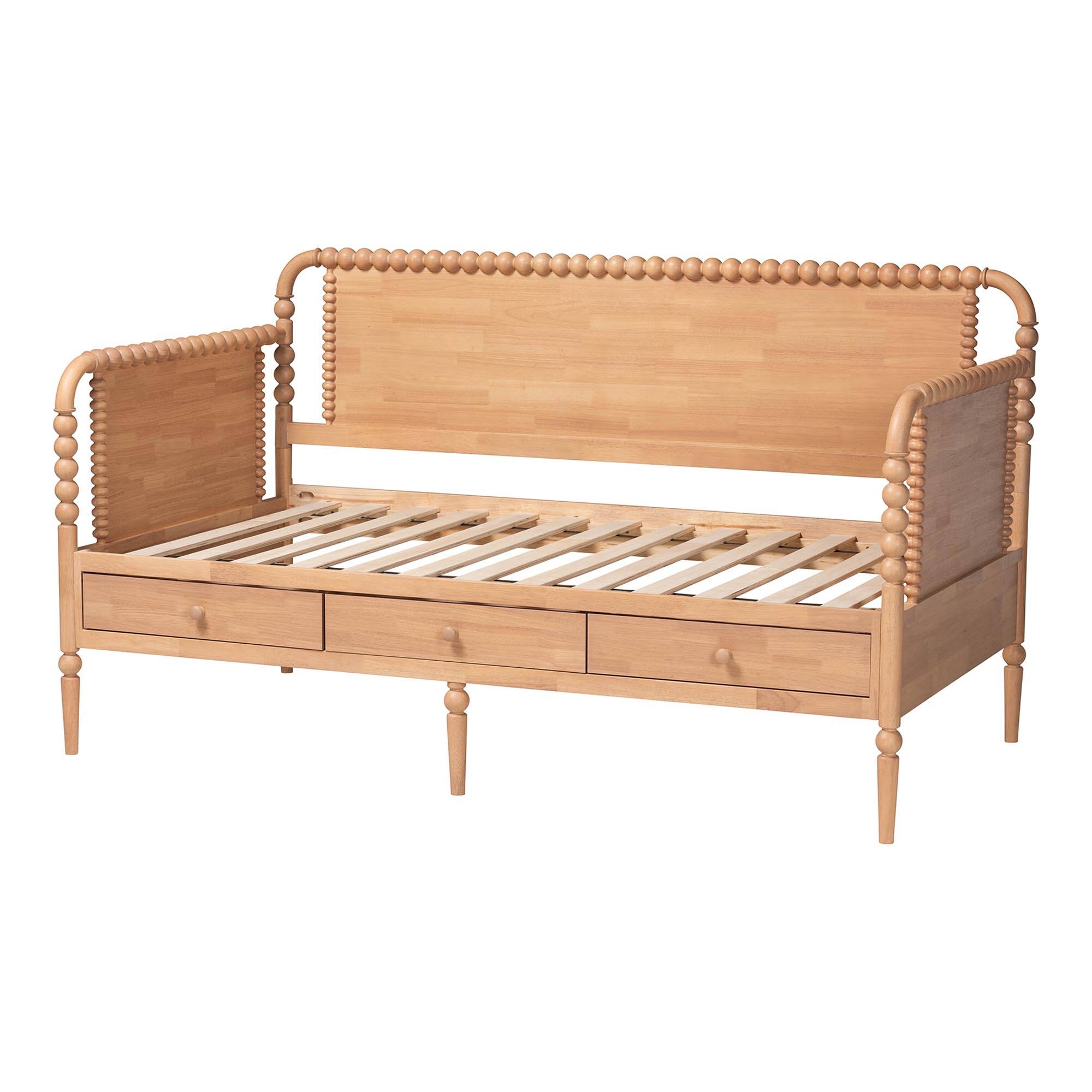 Alt View 1. Baxton Studio - Lucera 3-Drawer Daybed with Bobbin Frame, Full - Beech Brown.
