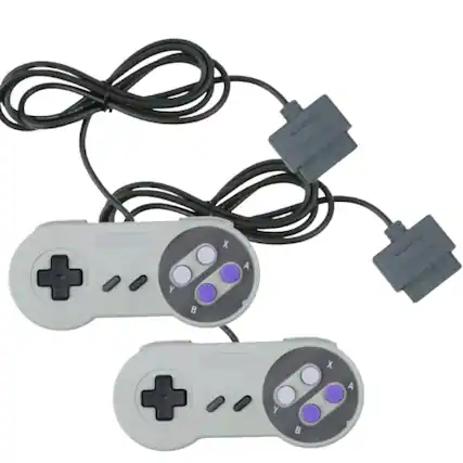Front. Home Collection - 2× Super Nintendo SNES System Console Replacement Controllers (6FT Cable, Model SNS-005) - Gray.
