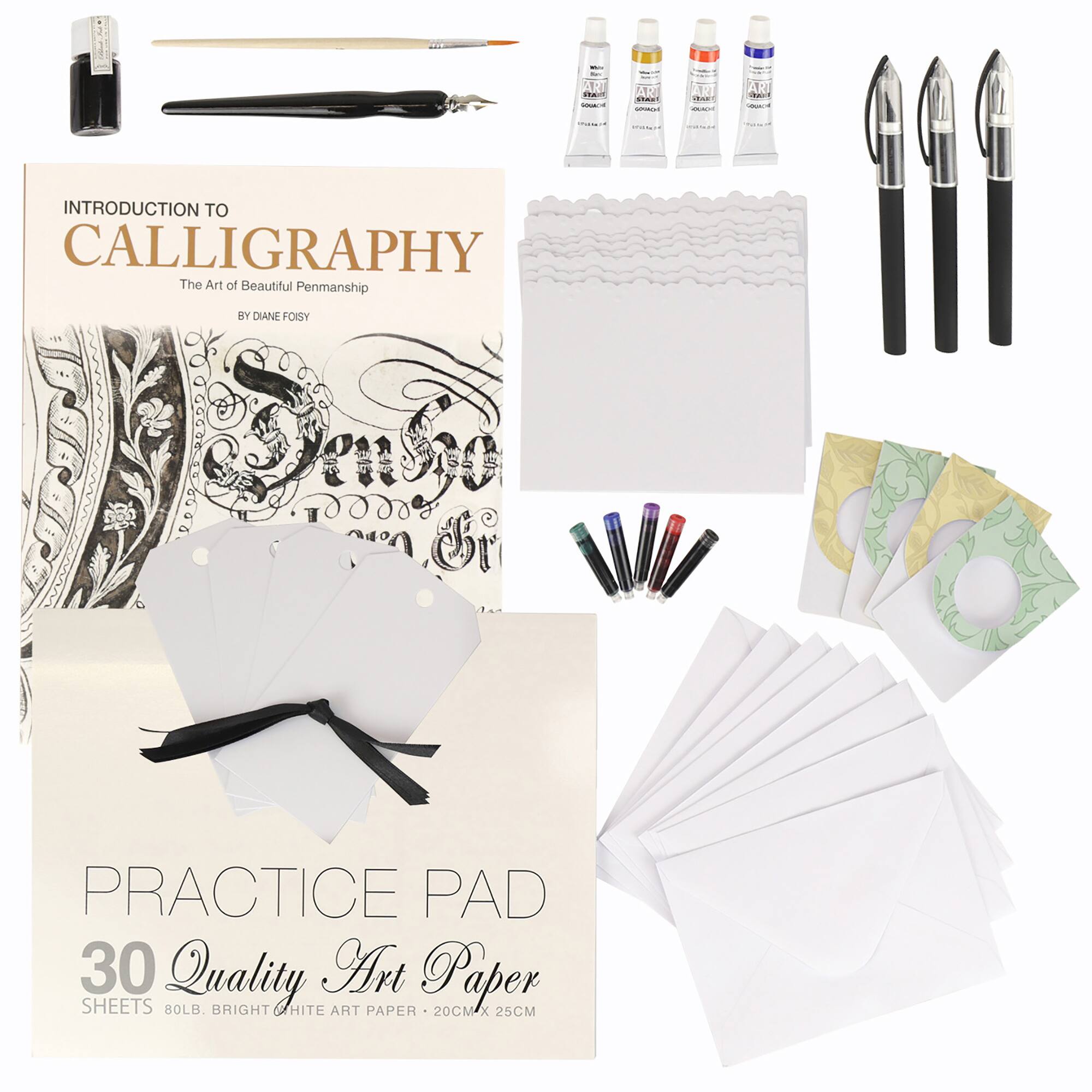 Introduction to Calligraphy: The Art of Beautiful Penmanship by Diane Fory. Practice Pad with 30 Quality Art Paper Sheets. Bright White Art Paper 20cm x 25cm.