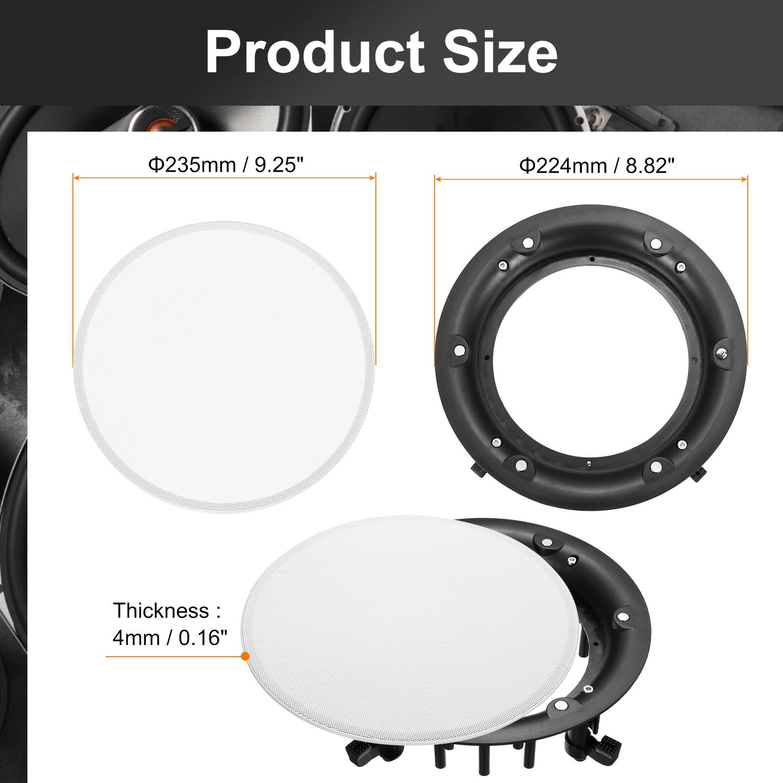 Product Size  
- 235mm / 9.25"  
- 224mm / 8.82"  

Thickness: 4mm / 0.16"