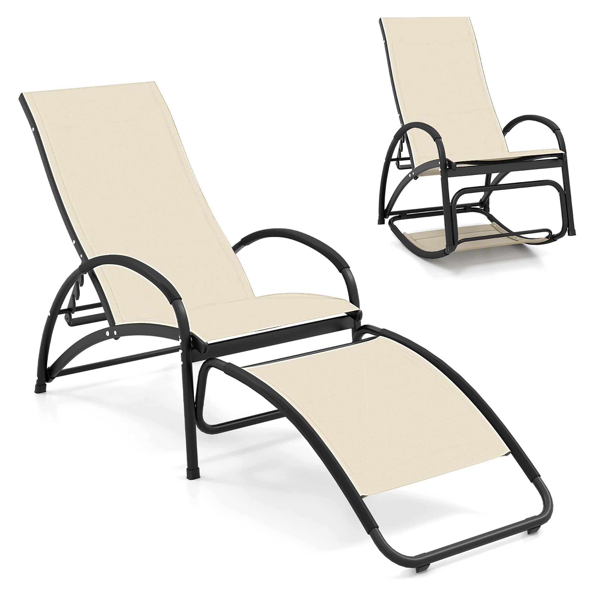 Alt View 9. Gymax - Gymax 2PCS 2-in-1 Outdoor Rocking Chair with 4-Position Adjustable Backrest Curved Armrests Beige - Beige.
