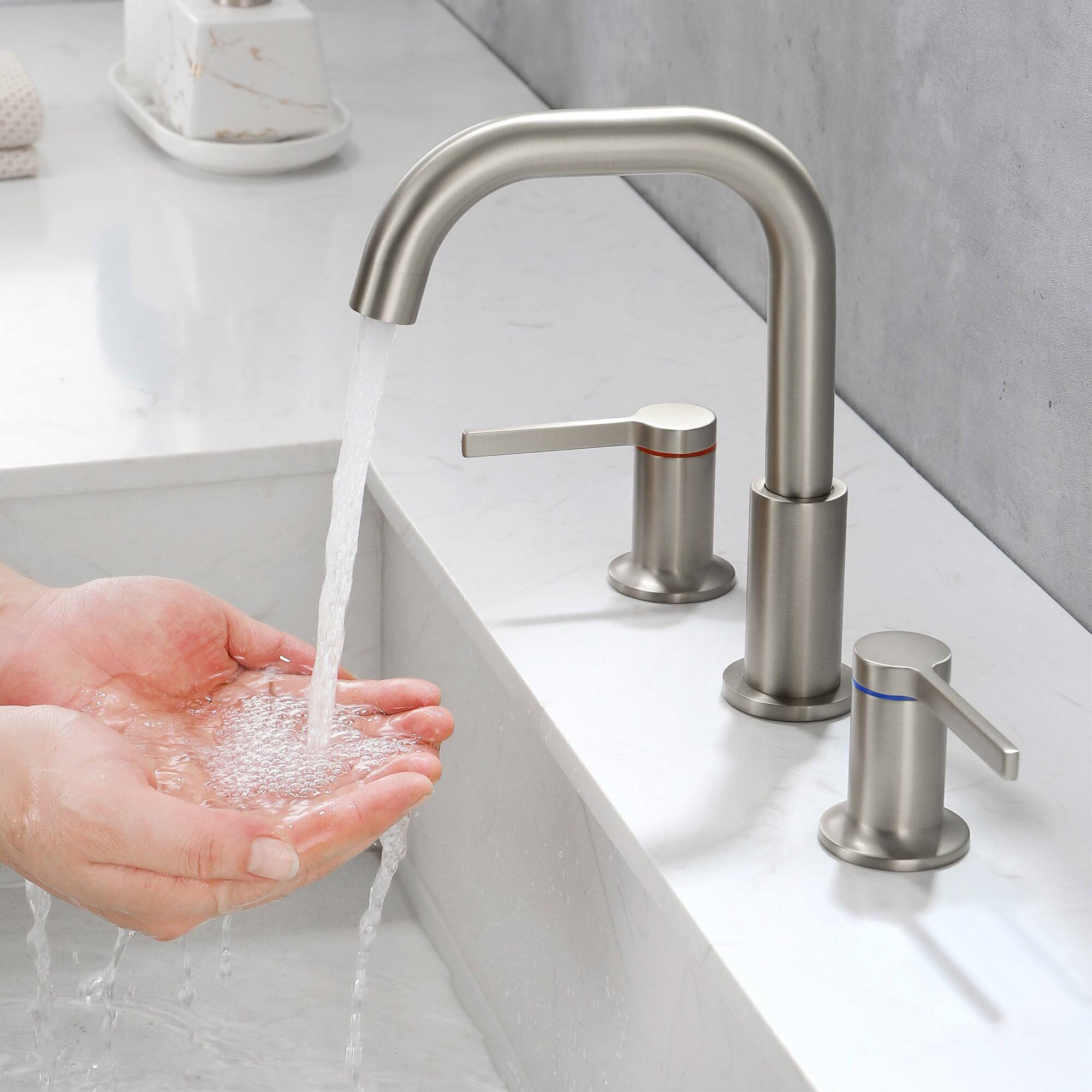 Alt View 10. Boyel Living - 8 in Widespread Double Handle 1.2 GPM Bathroom Faucet with Quick Connect Hose and Water Supply Hose in Brushed Nickel - Brushed Nickel.