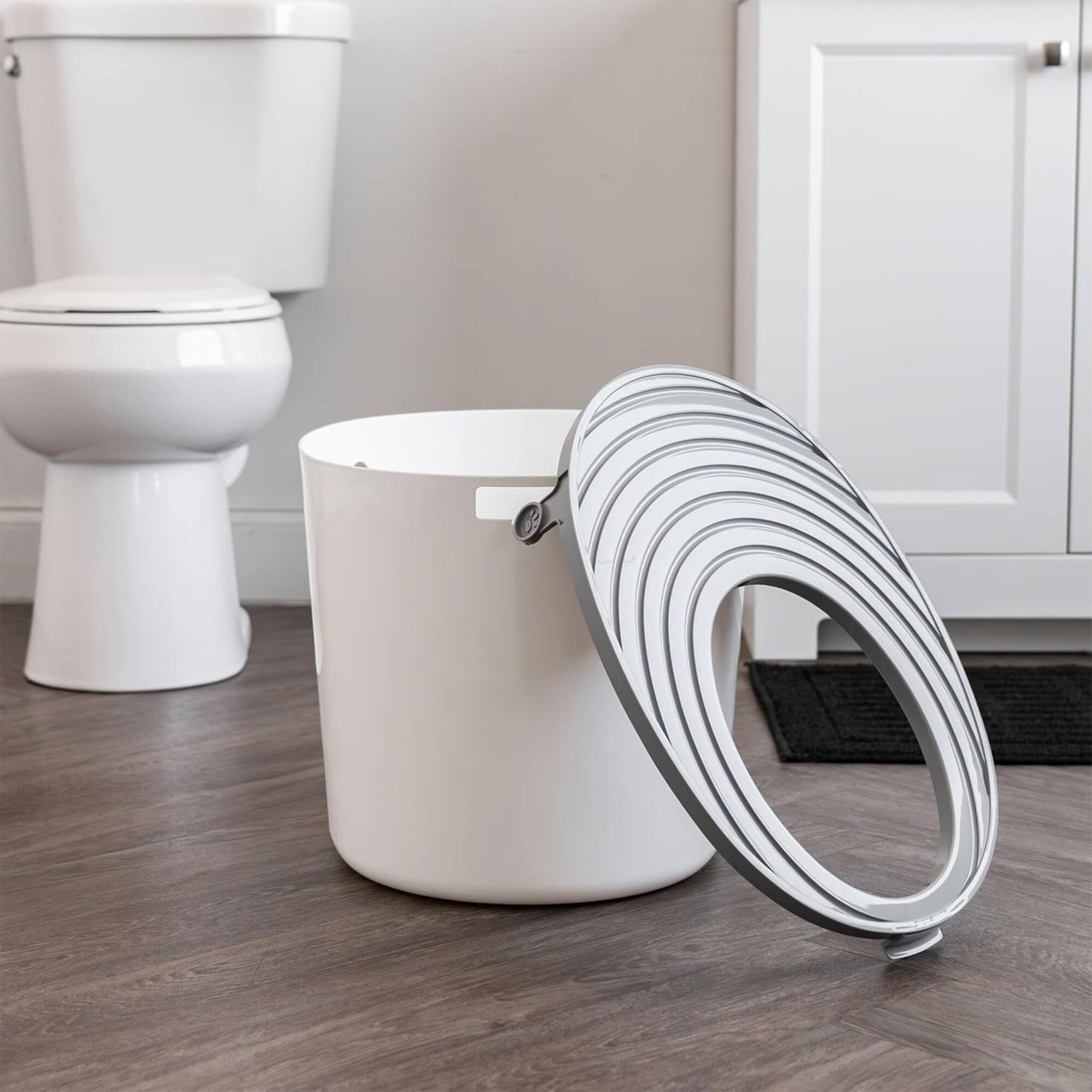 Alt View 8. Litter Genie - Litter Genie Cat Litter Box, Round Top Entry w/ Catching Lid & Scoop, White/Gray - White/Grey.